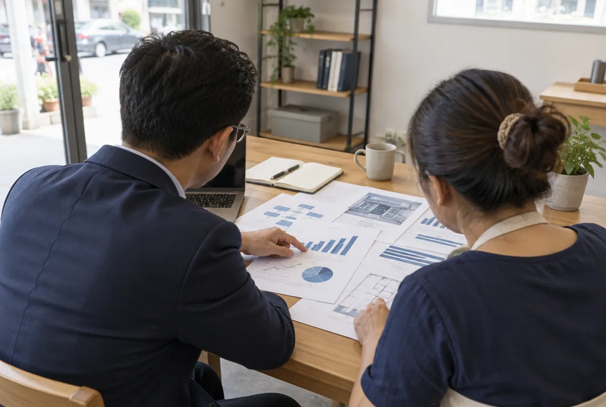 A consultant and a business owner reviewing plans together
